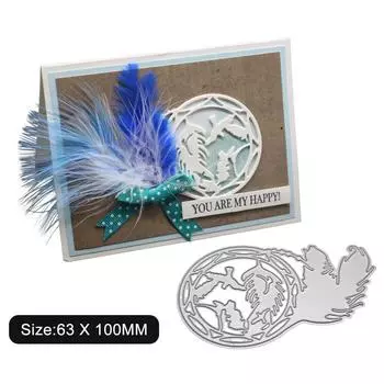 Круглая рамка из перьев птицы, металлический серебристый трафарет, тиснение, резка, штампы для скрапбукинга, изготовление открыток из бумаги серебряный