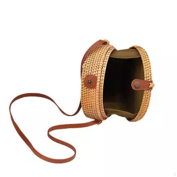 Круглая ротанговая сумка Boho Hand Woven Crossbody для весеннего летнего пикника Style A