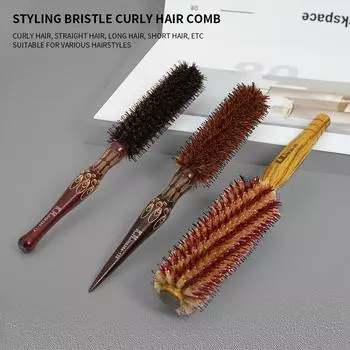 Круглая щетка для волос из натуральной деревянной щетины, роликовая щетка для волос, парикмахерская, антистатическая, профессиональная парикмахерская расческа, инструменты для укладки волос