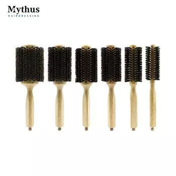 Круглая щетка для волос Mythus Wood для женщин и мужчин, щетина кабана, расческа для завивки волос, распутывающая щетка для волос, парикмахерские инструменты, расческа