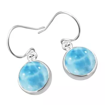 Круглая серьга из натурального ларимара, серьги ручной работы, подарок для нее, серебро 925 пробы, серьги-капли, серебряные украшения