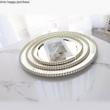 Круглая серебряная металлическая тарелка для хранения украшений декоративный поднос тарелка для закусок десертная тарелка форма для торта домашний декоративный набор из 3 предметов