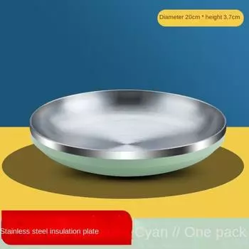 Круглая сервировочная тарелка для пасты из утолщенной нержавеющей стали 304, блюдо для барбекю, паста синий