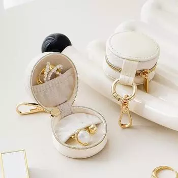 Круглая шкатулка для хранения ювелирных изделий, органайзер для сережек, дизайн с застежкой-молнией, водонепроницаемый, компактный, портативный чехол для переноски колец и ювелирных изделий 5 cm белый
