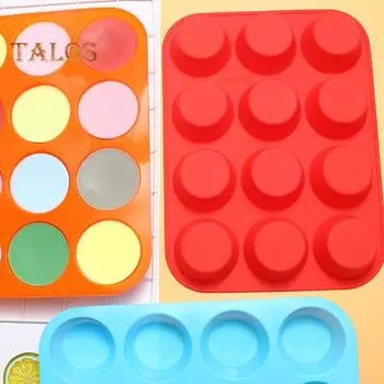Круглая силиконовая форма для маффинов, 12 полостей, пищевая легкосъемная форма для торта, шоколадных конфет, кубик льда, форма для выпечки «сделай сам», кухонные принадлежности красный