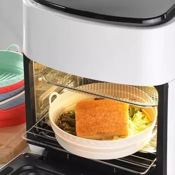 Круглая силиконовая подкладка для фритюрницы Двойные ручки Пищевой класс Не содержит бисфенола А Жаропрочная посудомоечная машина Безопасная многоразовая духовка Противень для выпечки Корзина Чаша Кухонные принадлежности L темно-серого