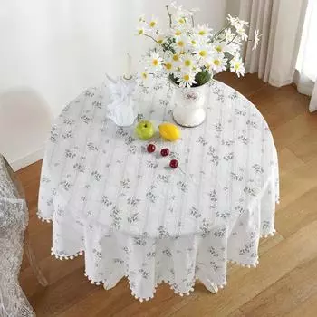 Круглая скатерть из хлопка с кисточками, пыленепроницаемая цветочная круглая скатерть для кухни, столовой, декор стола Diameter 60cm