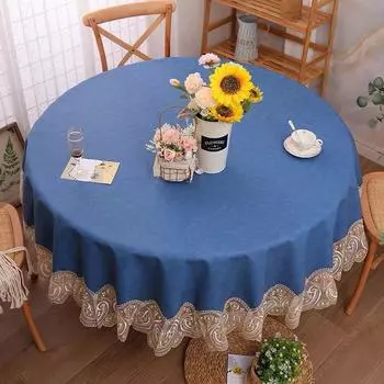 Круглая скатерть из водонепроницаемой и маслостойкой искусственной кожи, высококачественная противоожоговая несмываемая кружевная кромка, бытовая круглая скатерть для стола 120cm