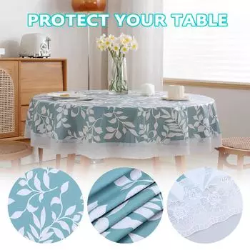 Круглая скатерть с полиэстеровой подложкой Маслостойкая скатерть Водонепроницаемые скатерти Устойчивая к пятнам Немоющаяся ПВХ-скатерть