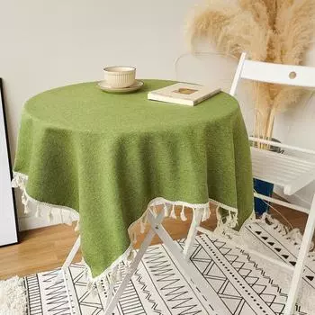 Круглая скатерть, устойчивая к сминанию, моющаяся, полиэстеровая скатерть для украшения кухонного обеденного стола, деревенская, уличная 90*90cm зелёный