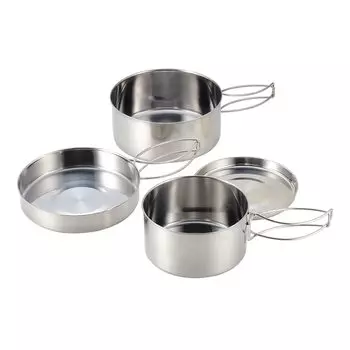 Круглая сковорода Kakusei Outdoor Cooker, набор из 4 предметов, нержавеющая сталь, кастрюля, сковорода, открытый огонь, компактная сумка для хранения, в комплекте кемпинг SOLA PP-01