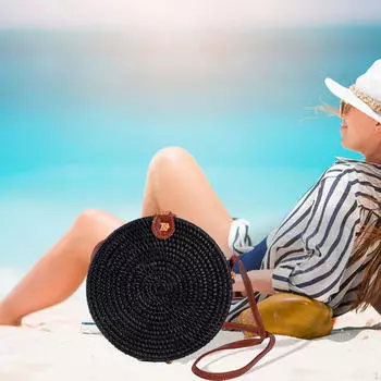 Круглая сумка из ротанга для женщин Boho Стильная легкая сумка через плечо