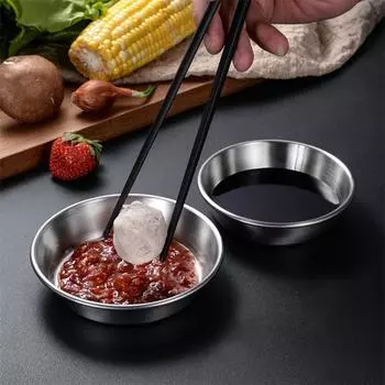 Круглая тарелка для приправ из нержавеющей стали, серебряные миски для макания, кетчуп, соус, приправы, контейнер, поднос для закусок