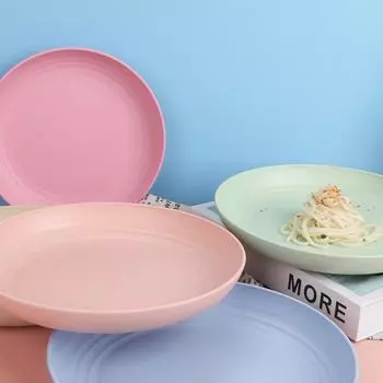 Круглая тарелка для салата, десерта, 23 см, штабелируемая, небьющаяся, многоразовая, из пшеничной соломы, безопасная для микроволновки, фруктовая тарелка для столовой 23x23x2cm