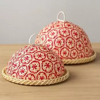 Круглая тарелка Зонт для еды и овощей из ротанга Плетеная корзина для хлеба Поднос для остатков Защитник для кухни 26x18cm коричневый