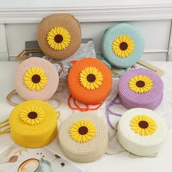 Круглая тканая сумка из травы для женщин, дорожная сумка через плечо для девочек, праздничная минималистичная маленькая сумка, сумки ярких цветов 16x6x16cm хаки