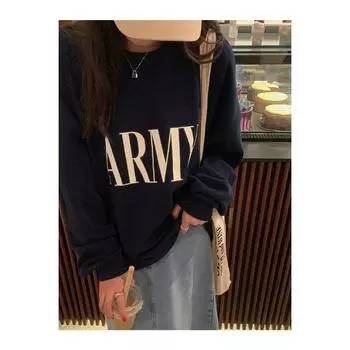 Круглая толстовка с круглым вырезом для женщин, модный осенний новый стиль, свободный тонкий длинный рукав, студенческая куртка с буквенным принтом M