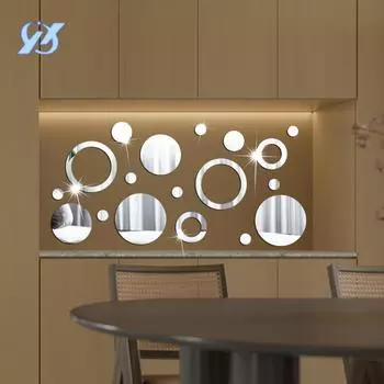 Круглая трехмерная 1 мм акриловая зеркальная настенная наклейка, украшение для гостиной, настенный фон, наклейка