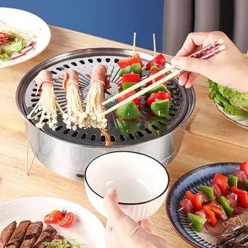 Круглая угольная печь для барбекю из нержавеющей стали, переносной держатель для гриля, съемная антипригарная печь для барбекю для кемпинга на открытом воздухе