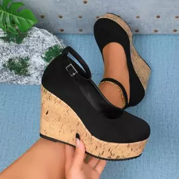 Круглая водонепроницаемая пряжка с одним словом, с застежкой «Мэри Джейн», с одинарными туфлями, весенние и осенние одинарные туфли, женская обувь на платформе 35 чёрный