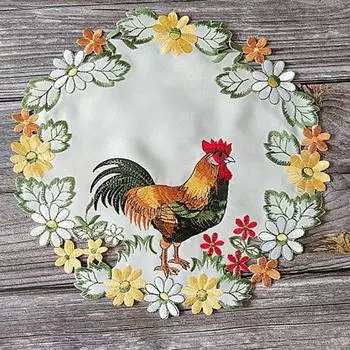 Круглая вышивка с курицей, настольная салфетка, подкладка, ткань, вырезка, подставка под блюдо, чайная подставка, плейсмат, кофейная салфетка, изоляционная подкладка, пасторальная вышивка, ткань, декор для вечеринки белый