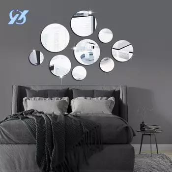 Круглая зеркальная наклейка на стену 3d трехмерная акриловая наклейка на стену гостиная спальня украшение JM3246-Silver