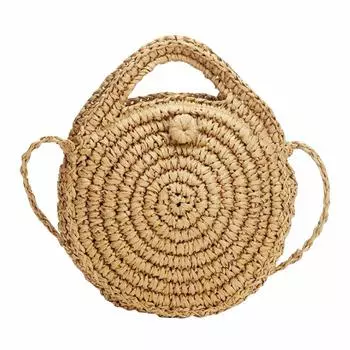 Круглая женская сумка из ротанговой ткани ручной работы, летняя пляжная сумка из соломенной вязки, женская сумка через плечо 25*5*25cm бежевый
