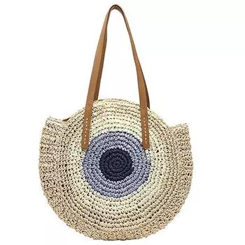 Круглая женская сумка, сумка на плечо ручной работы, богемные летние пляжные сумки, тканая соломенная сумка, большая вместительная женская дорожная сумка 30*2*43cm бежевый