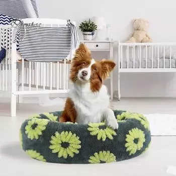 Круглое гнездо для кошек в форме пончика, нескользящее, уютное, плюшевое, мягкое, успокаивающее, теплое гнездо для маленьких собак и кошек M зелёный