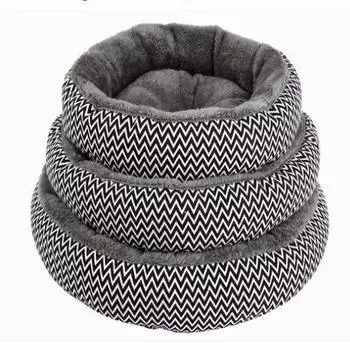 Круглое гнездо с волнистым узором для кошек и собак, утолщенное и теплое арктическое бархатное гнездо для маленьких кошек и кошек в машину S 34CM
