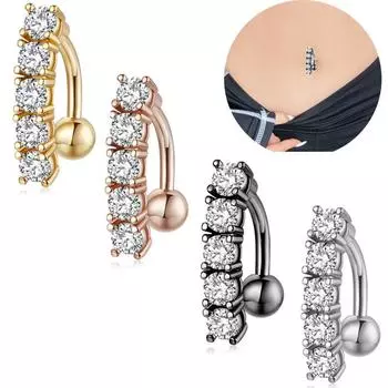 Круглое кольцо для пупка с цирконом, инкрустированное цирконом из нержавеющей стали, украшения для пирсинга ногтей в пупке