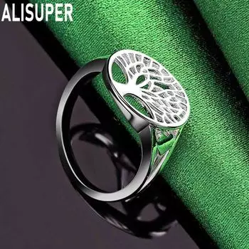 Круглое кольцо из стерлингового серебра 925 пробы с подвеской в виде дерева, модное изящное свадебное украшение 7#