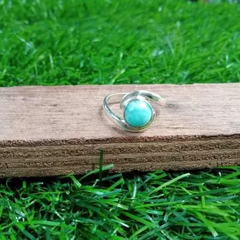Круглое кольцо с драгоценным камнем Ларимар, дизайнерское кольцо ручной работы, кольцо из цельного серебра 925 пробы, кольцо с безелем, подарок для нее, женское кольцо 6