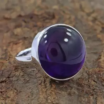 Круглое кольцо с драгоценным камнем с аметистом, кольцо ручной работы, дизайнерское кольцо, эффектные ювелирные изделия, эффектное кольцо, серебряное кольцо 925 пробы 6