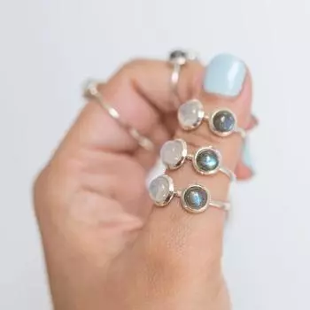 Круглое кольцо с лабрадором и лунным камнем, кольцо с кабошоном, серебро 925 пробы, кольцо с камнем рождения, штабелируемое кольцо, рождественский подарок 5