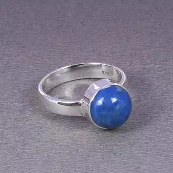 Круглое кольцо с лазуритом и драгоценным камнем, кольцо ручной работы из твердого серебра 925 пробы, эффектное кольцо, кольцо с безелем, подарок для нее 6