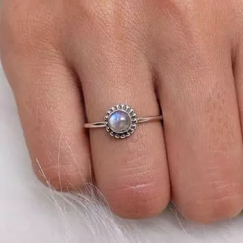 Круглое кольцо с лунным камнем, кольцо ручной работы, штабелируемое кольцо, подарок для нее, кольцо в стиле бохо, дизайнерское кольцо, серебряные украшения, серебро 925 пробы 5