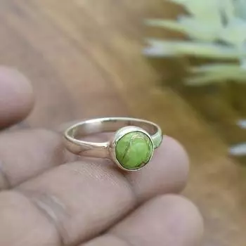 Круглое кольцо с зеленой медью и бирюзой, кольцо из цельного серебра 925 пробы, ювелирные изделия ручной работы, эффектное кольцо, кольцо с безелем 6