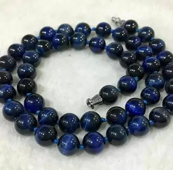 Круглое колье с натуральным темно-синим тигровым глазом диаметром 8 мм, диаметром 18 дюймов.