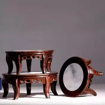 Круглое основание из черного сандалового дерева, инкрустированное мрамором, китайское украшение ручной работы из цельного дерева, уникальная каменная основа для вазы, деревянный кронштейн