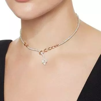 Круглое ожерелье, цветочный кулон со стразами, блестящая модная универсальная цепочка на ключицу, нишевые аксессуары золотистый