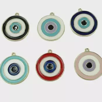 Круглое ожерелье и серьги из турецкого сплава от сглаза с цветными керамическими подвесками на капельном клее