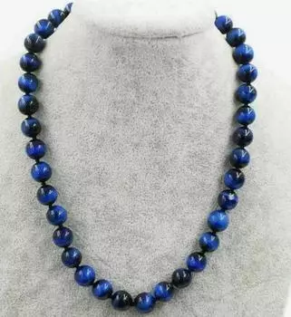 Круглое ожерелье из бисера из натурального драгоценного камня Голубой тигровый глаз диаметром 12 мм, 18 дюймов