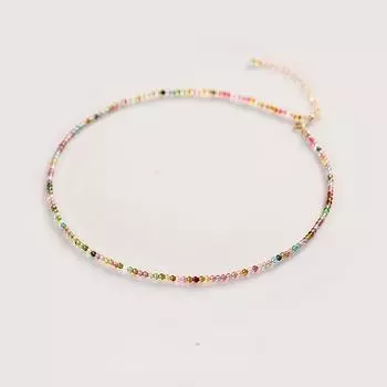 Круглое ожерелье из натурального многоцветного турмалина с жемчугом и кристаллами из стерлингового серебра S925, модная цепочка-воротник, женские ювелирные изделия 36CM