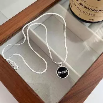 Круглое ожерелье из стерлингового серебра с английскими буквами в стиле хип-хоп с черным агатом, простая и стильная индивидуальная корейская модная подвеска с украшениями 925 серебряный