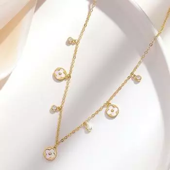 Круглое ожерелье с цирконом, кулон с четырьмя листами клевера, ожерелье-цепочка на шею, лучший подарок для друзей золотой