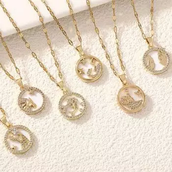 Круглое ожерелье с двенадцатью созвездиями, креативная мода, милая, свежая цепочка для ключицы, Пномпень, простой нишевый дизайн, кулон.