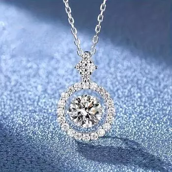 Круглое ожерелье с подвеской из циркона 1 карат - роскошные ювелирные изделия из посеребренной титановой стали 925 пробы с элегантным стилем для помолвки, свадебных подарков With Gift Box