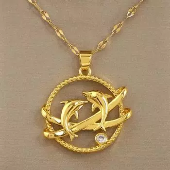 Круглое ожерелье с подвеской в виде дельфина и животного, инкрустированное медными микроциркониями, темпераментное, легкое, роскошное, нишевое чувство дизайна. золотой