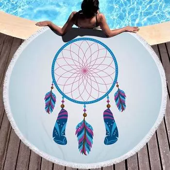 Круглое пляжное полотенце Boho Dreamcatcher из микрофибры, плотное полотенце для душа, банные полотенца, летний коврик для купания, полотенца 550 г с кисточками 150x150cm